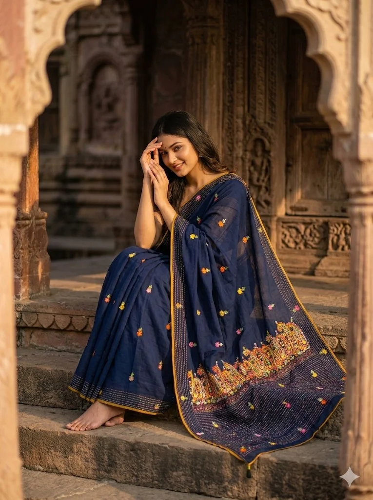 Bulian Hand Stitch Chanderi Saree - 03