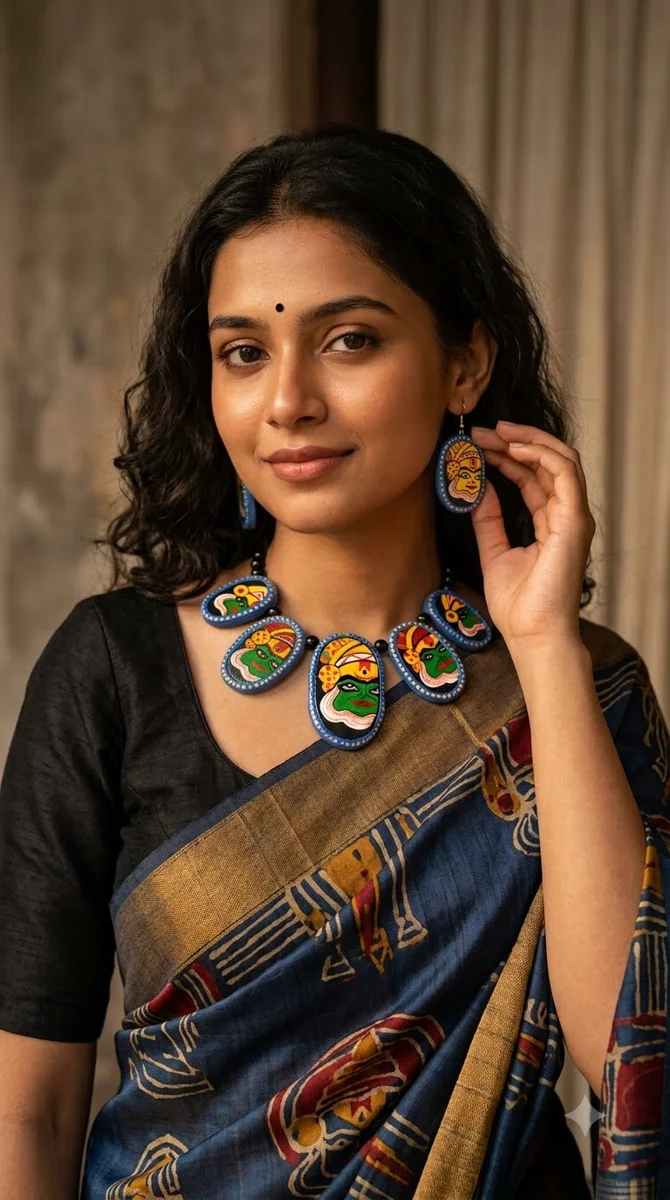 Folk Art Statement Necklace & Earrings Set -01