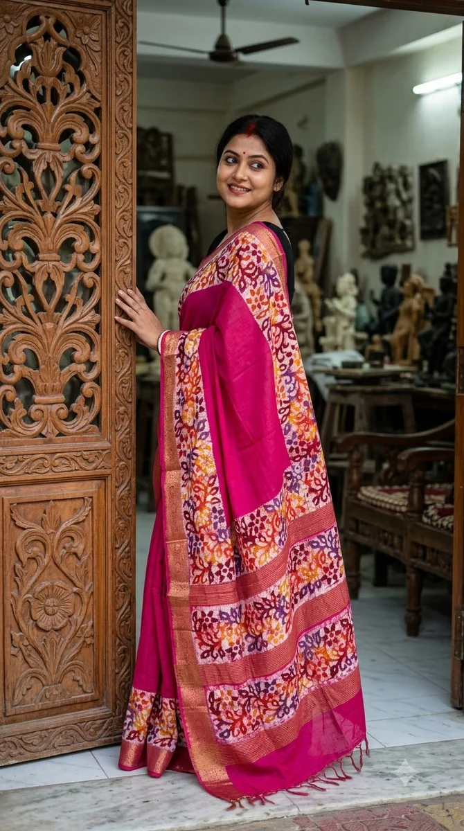 Naksi Zari Chanderi Batik Saree - 08