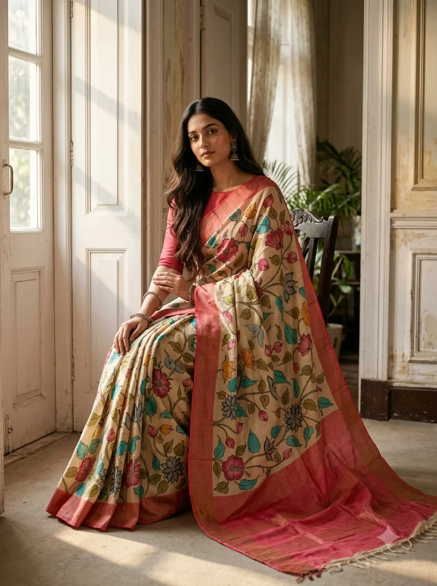 Tussar Hand Kalamkari Saree - 06