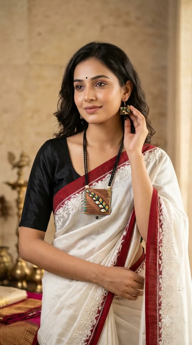 Terracotta Statement Necklace & Earrings Set-06