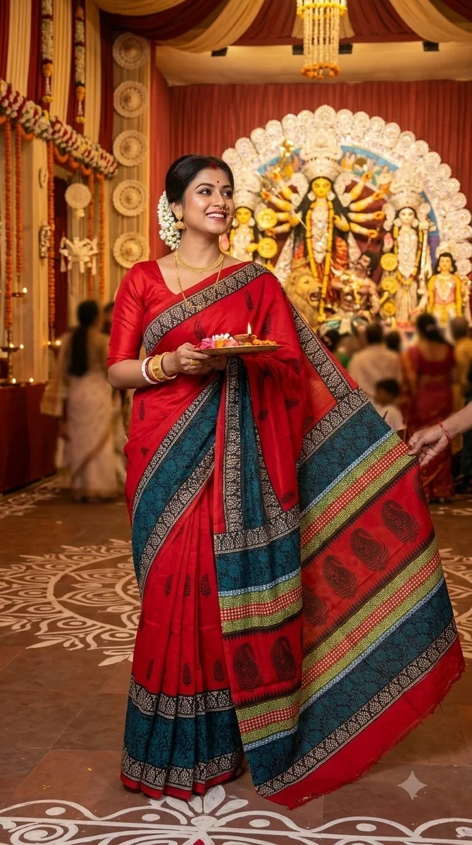 Silk Block Print Saree - 03