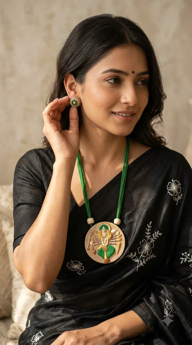 Handcrafted Green Thread & Statement Necklace Set - 04