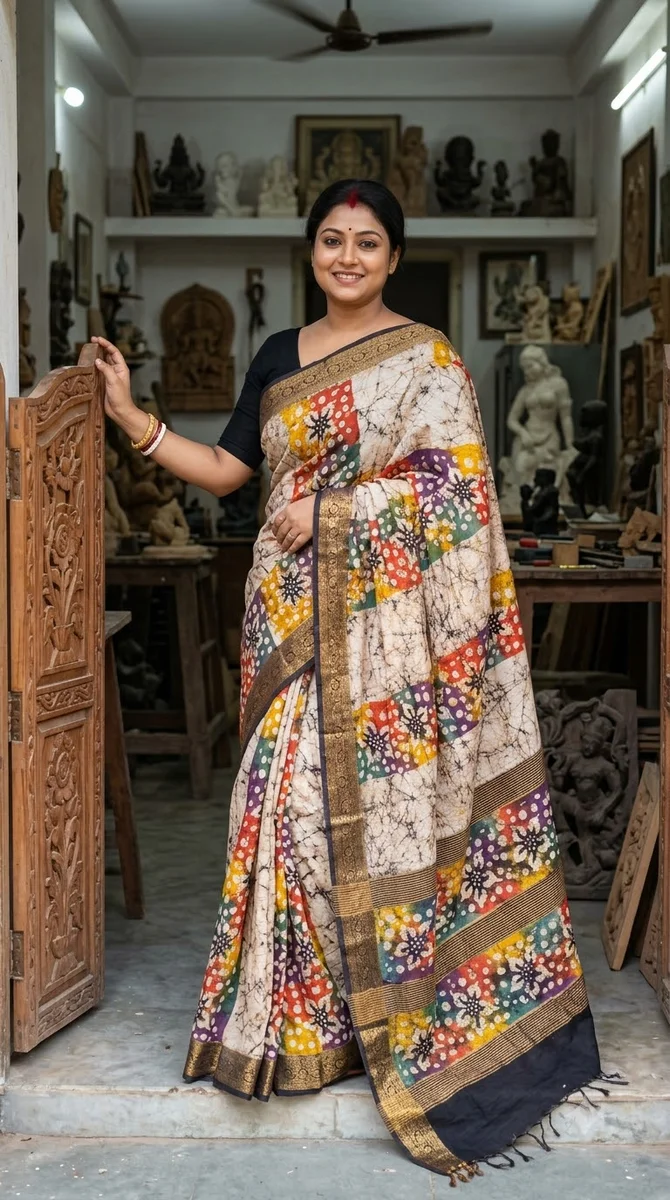 Naksi Zari Chanderi Batik Saree - 07