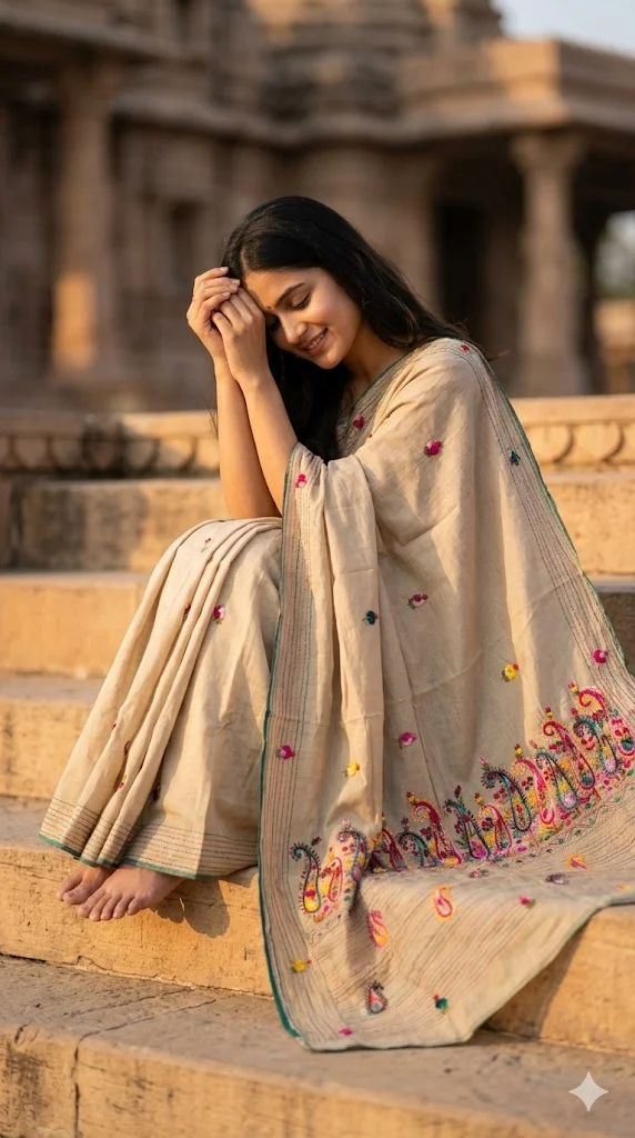 Bulian Hand Stitch Chanderi Saree - 02
