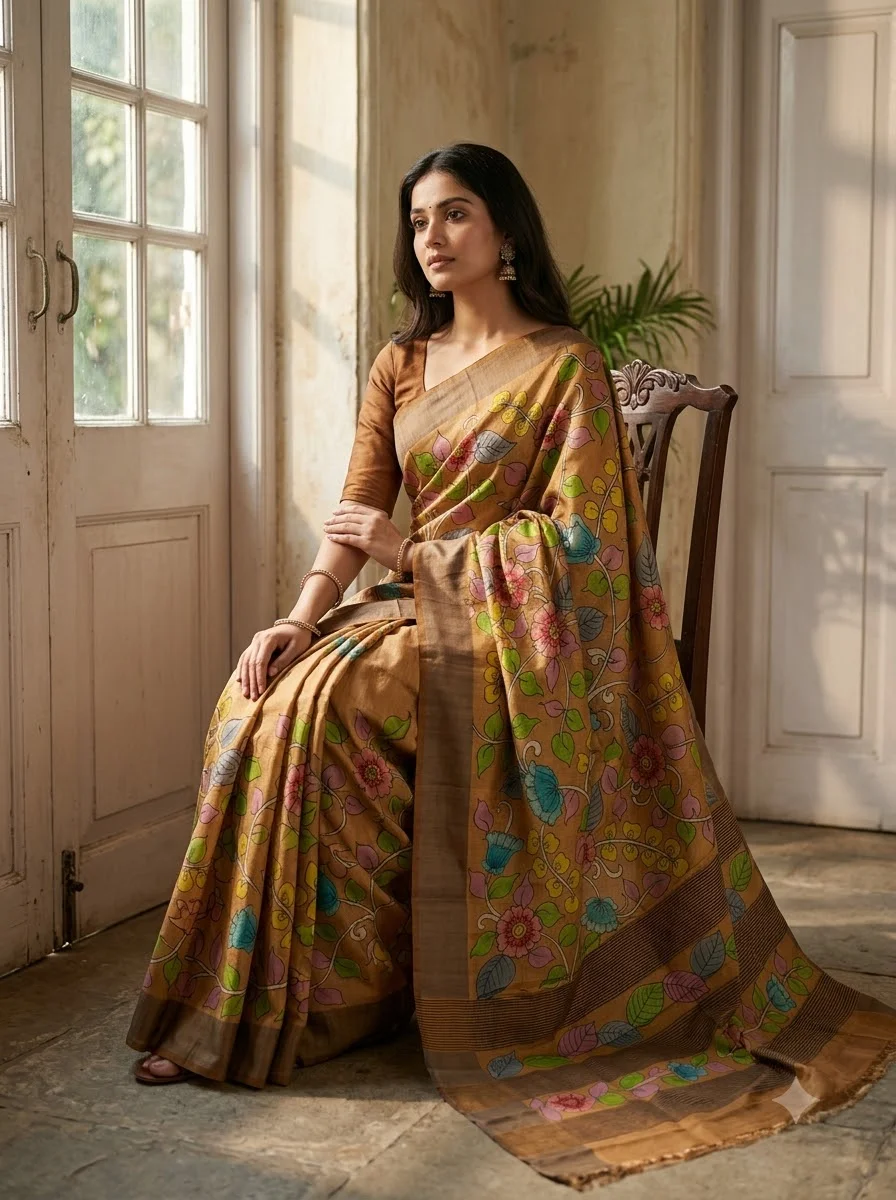Tussar Hand Kalamkari Saree - 07