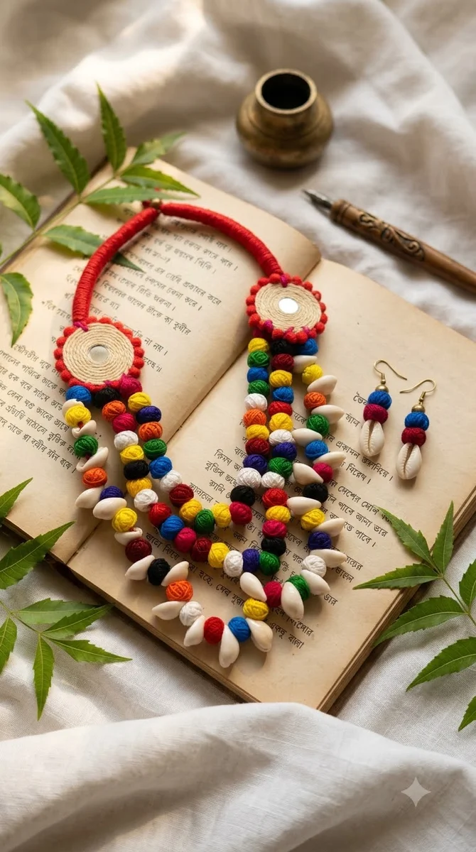 Multicolour Thread & Shell Necklace Set - 01