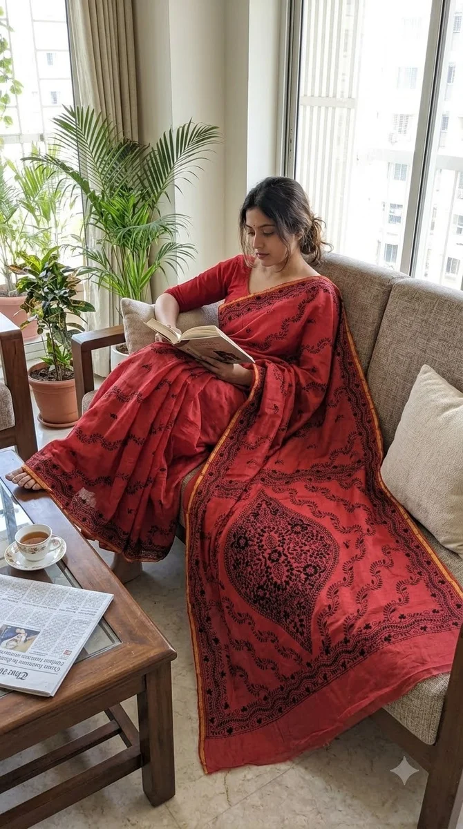 Chanderi Hand Stitch Saree - All over work - 01