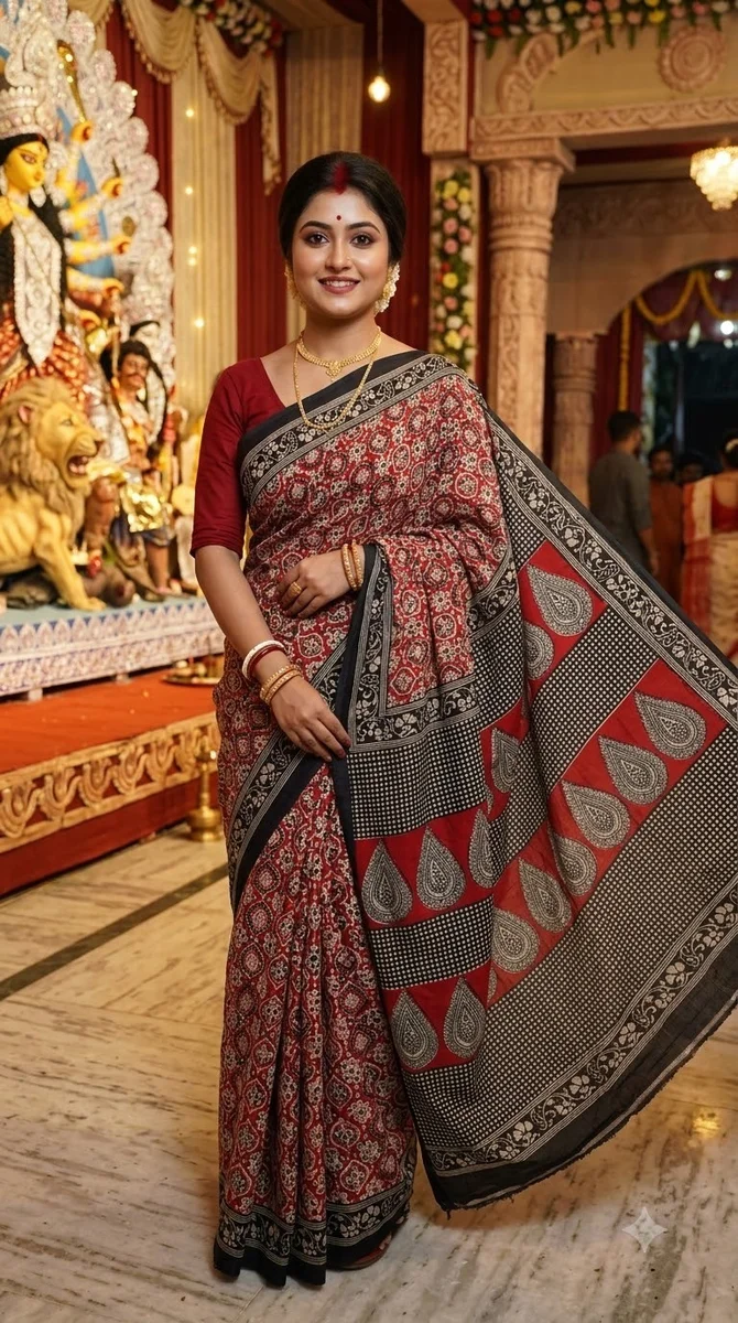 Silk Block Print Saree - 06