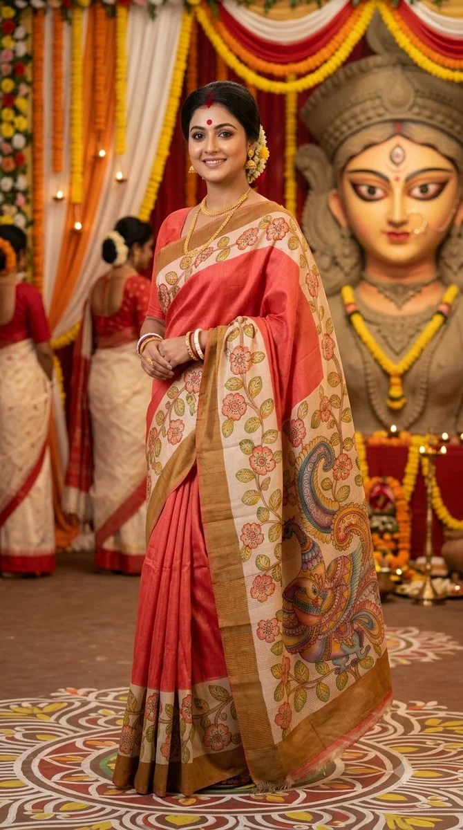 Tussar Hand Kalamkari Saree- 03