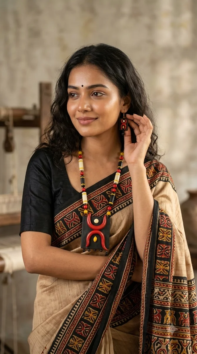 Tribal-Inspired Statement Necklace & Earrings Set - 01