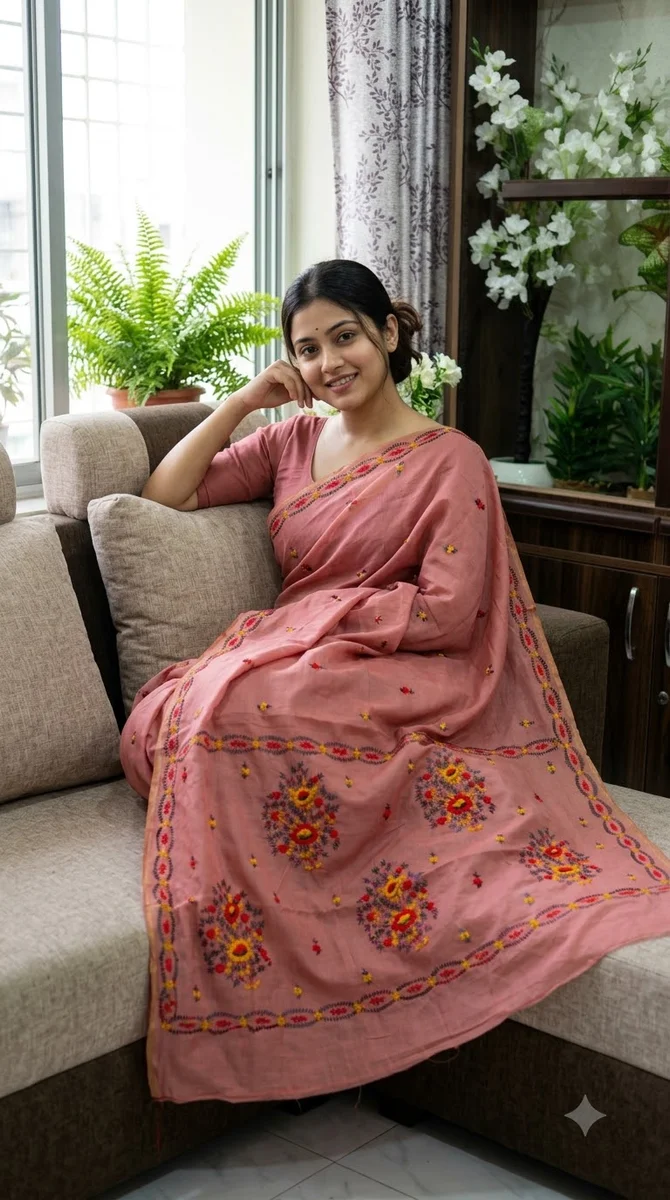 Chanderi Hand Stitch Saree- Parshi -02