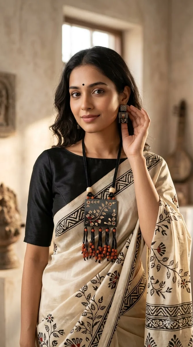 Tribal-Inspired Textile Necklace & Earrings Set - 03
