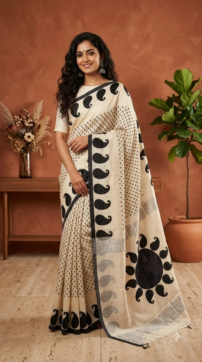 Silk Block Print Saree - 07