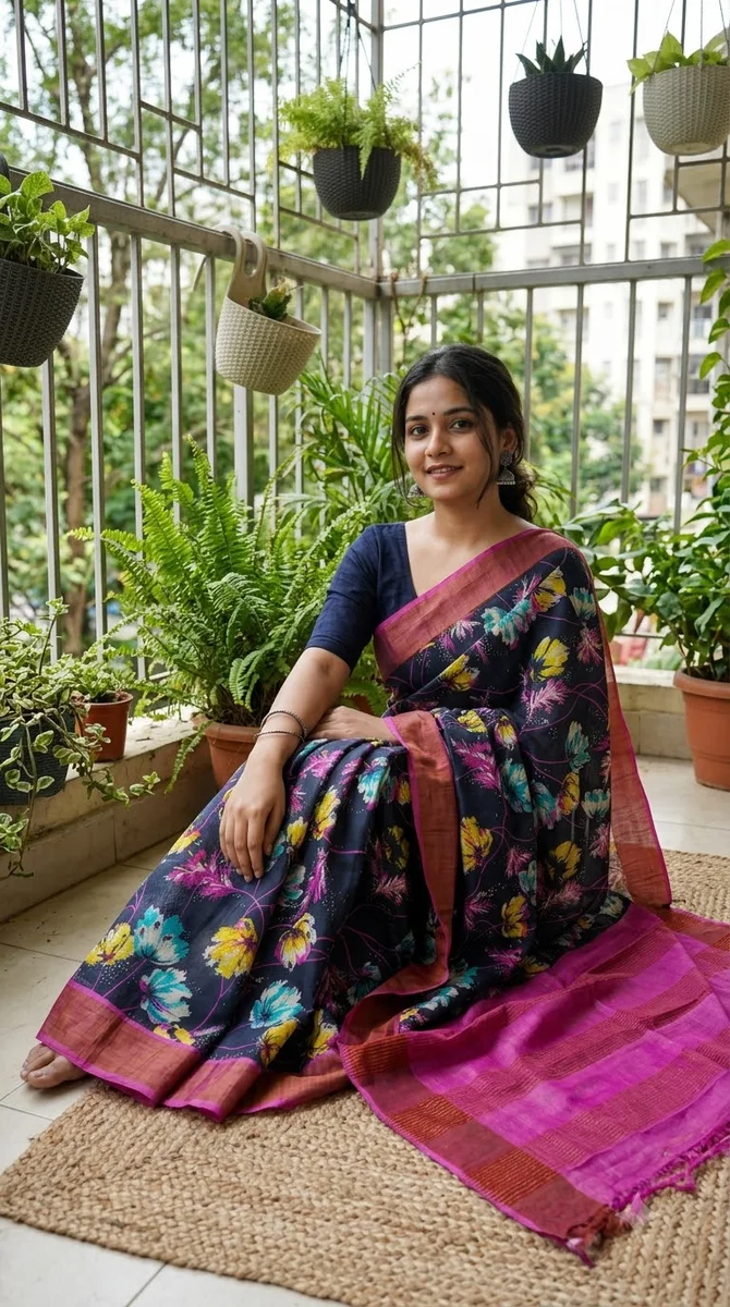 Tussar Hand Block Print Saree - 06