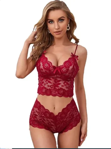 Women Premium Lace Lingerie Set with Bralette Top and High