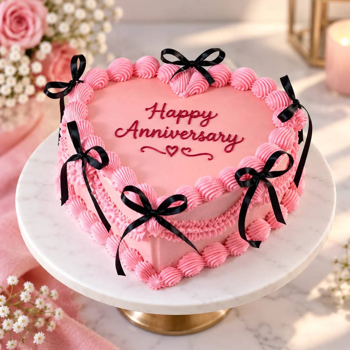 Pink Bow Heart Anniversary Cake – 500 g