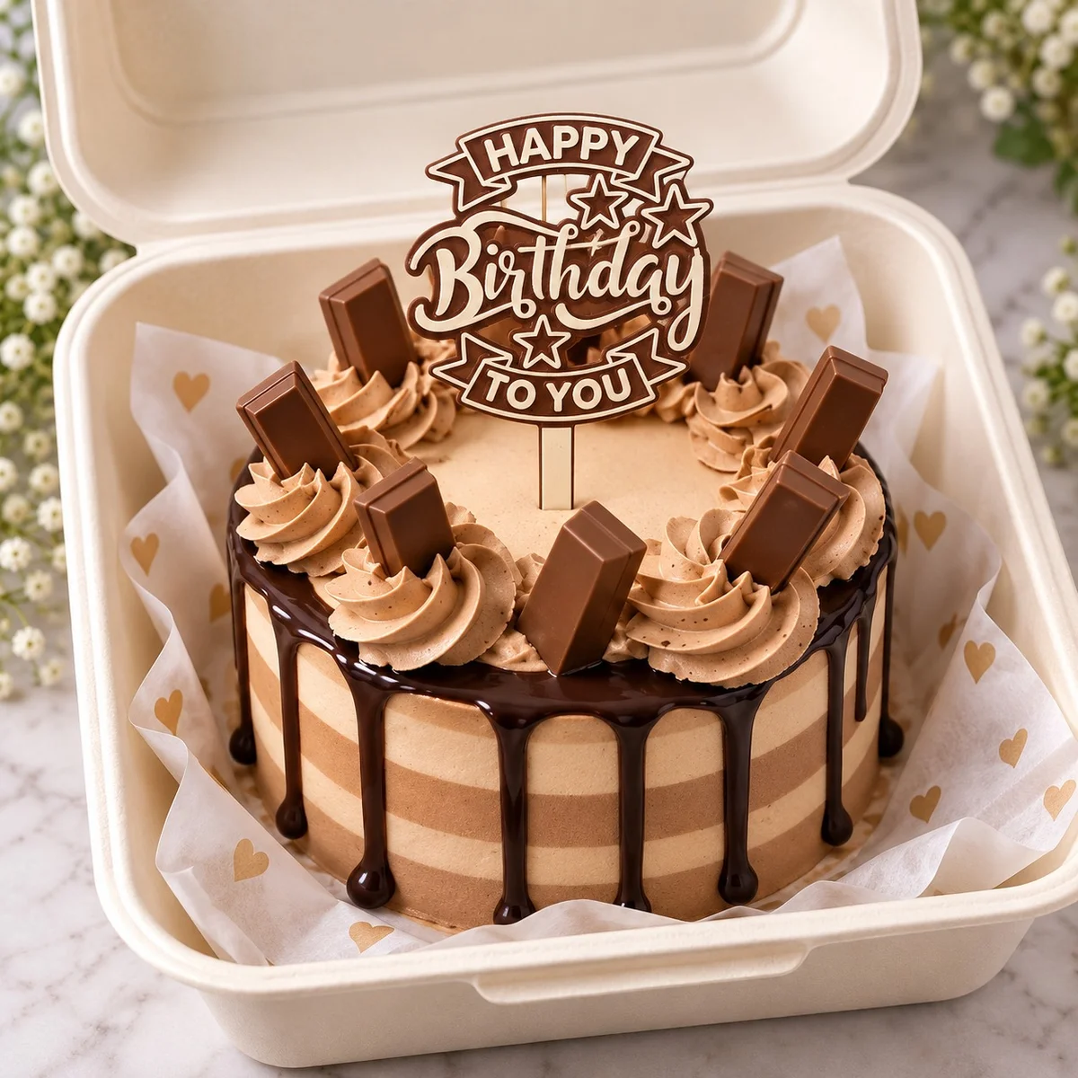 Chocolate KitKat Drip Birthday Bento Cake – 250 g
