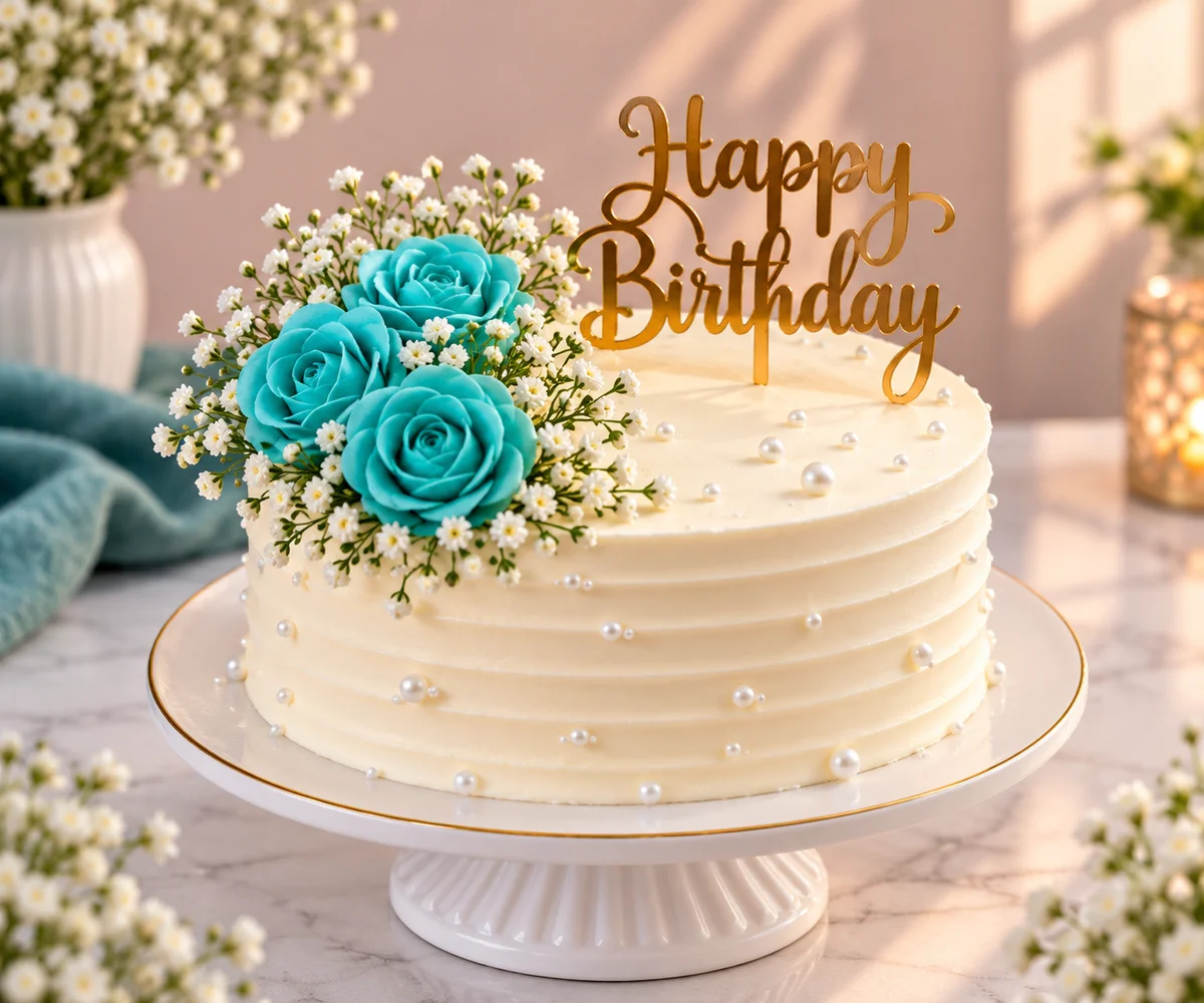 Blue Rose Vanilla Birthday Cake – 500 g