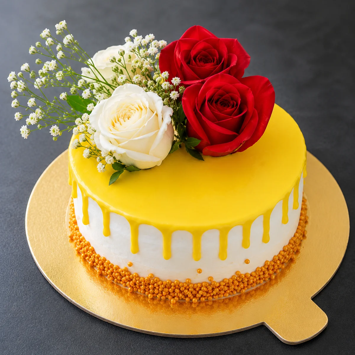 Yellow Drip Rose Celebration Cake – 500 g