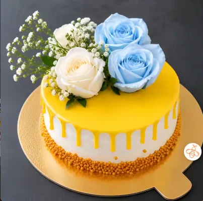 Blue Rose Golden Drip Celebration Cake – 500