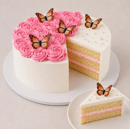 Pink Rose Butterfly Celebration Cake – 500 g