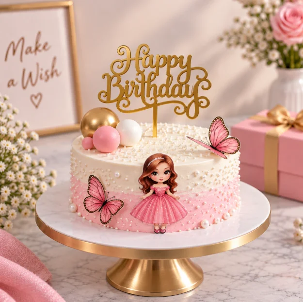 Strawberry Pink Butterfly Princess Birthday Cake- 500gm