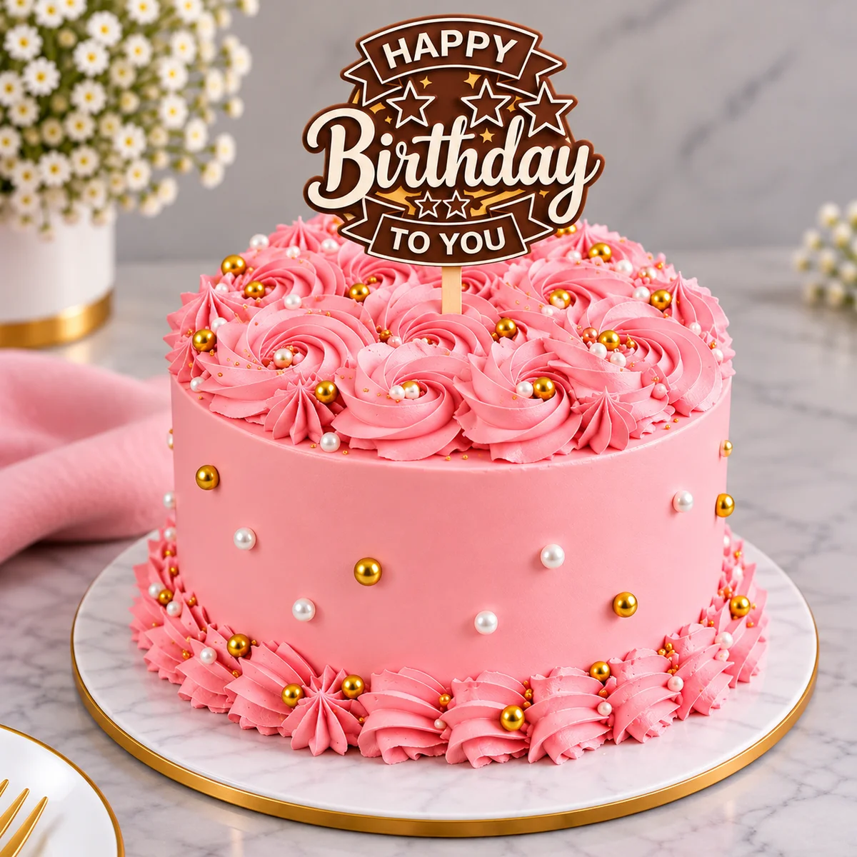 Elegant Royal Pink Rose Birthday Cake  500 gm
