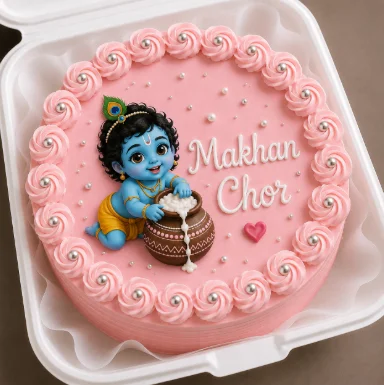 Pink Makhan Chor Krishna Janmashtami Bento Cake –225 gm