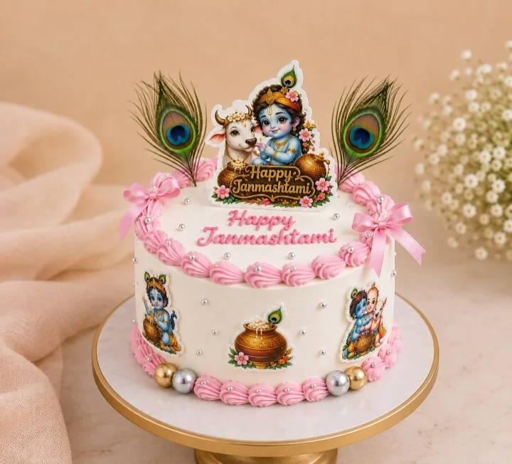 Pink Bal Krishna Janmashtami Theme Cake – 500 g