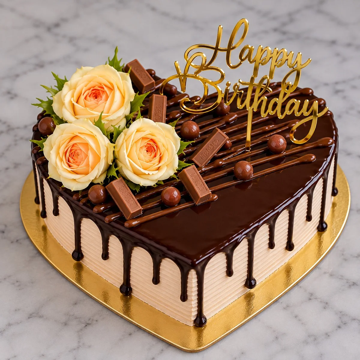 Elegant Chocolate Rose Drip Birthday Cake – 500 g