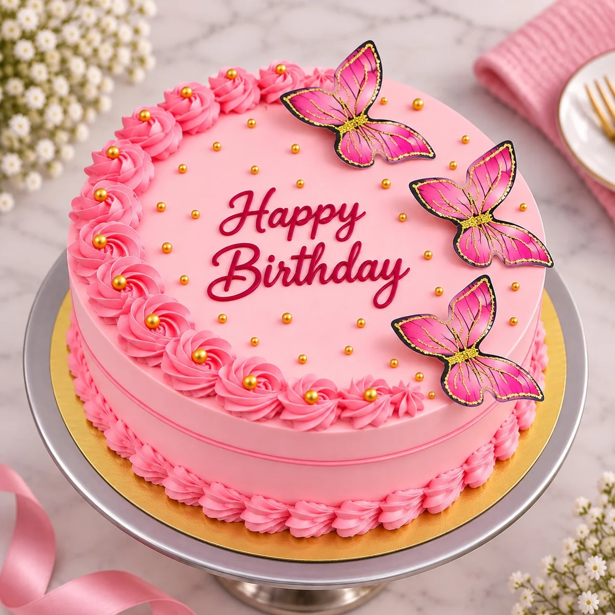 Pink Butterfly Birthday Strawberry Cake – 500 g