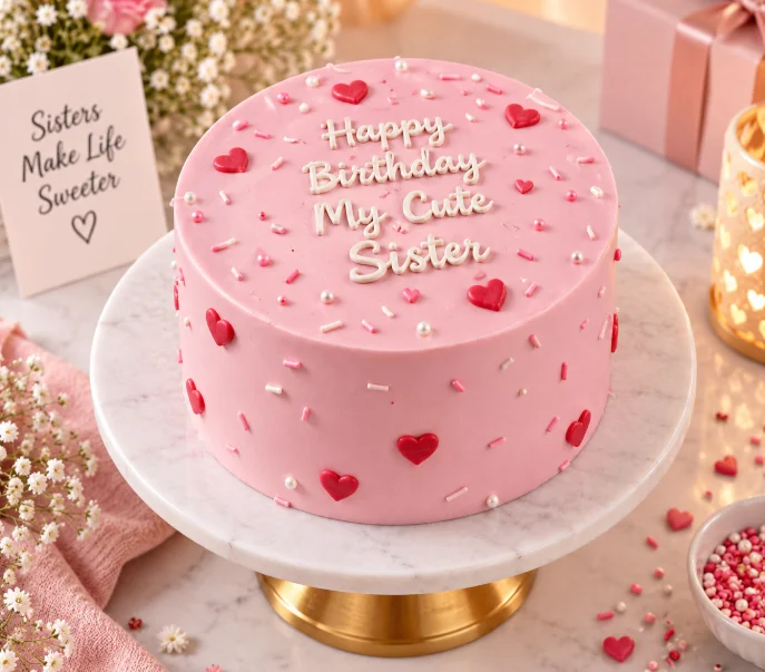 My Cute Sister Strawberry Flavour Birthday Cake 500 gm