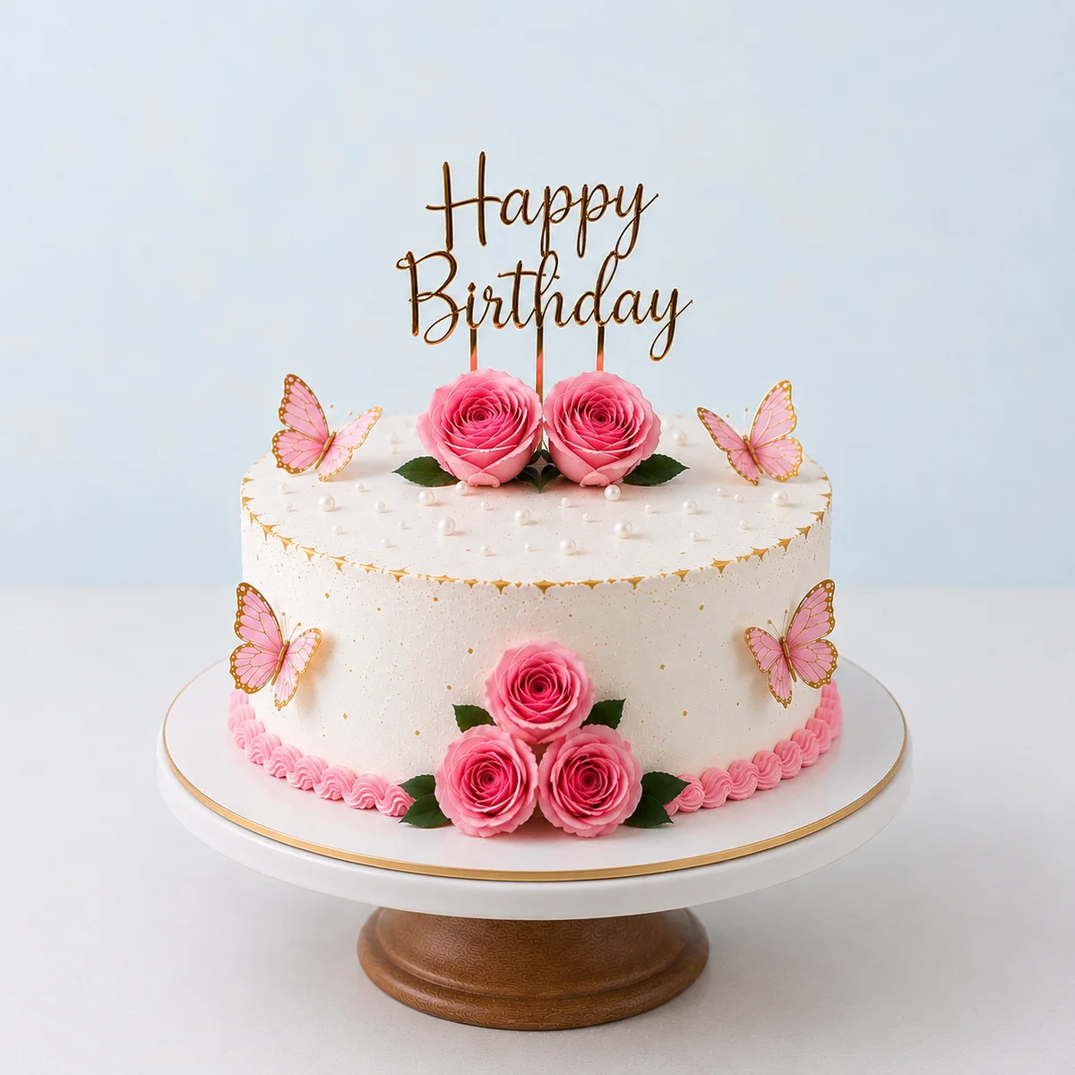 Pink Rose & Butterfly Birthday Cake – 500 g