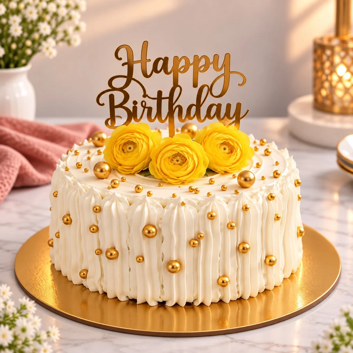 Golden Floral butter scotch Birthday Cake – 500 g
