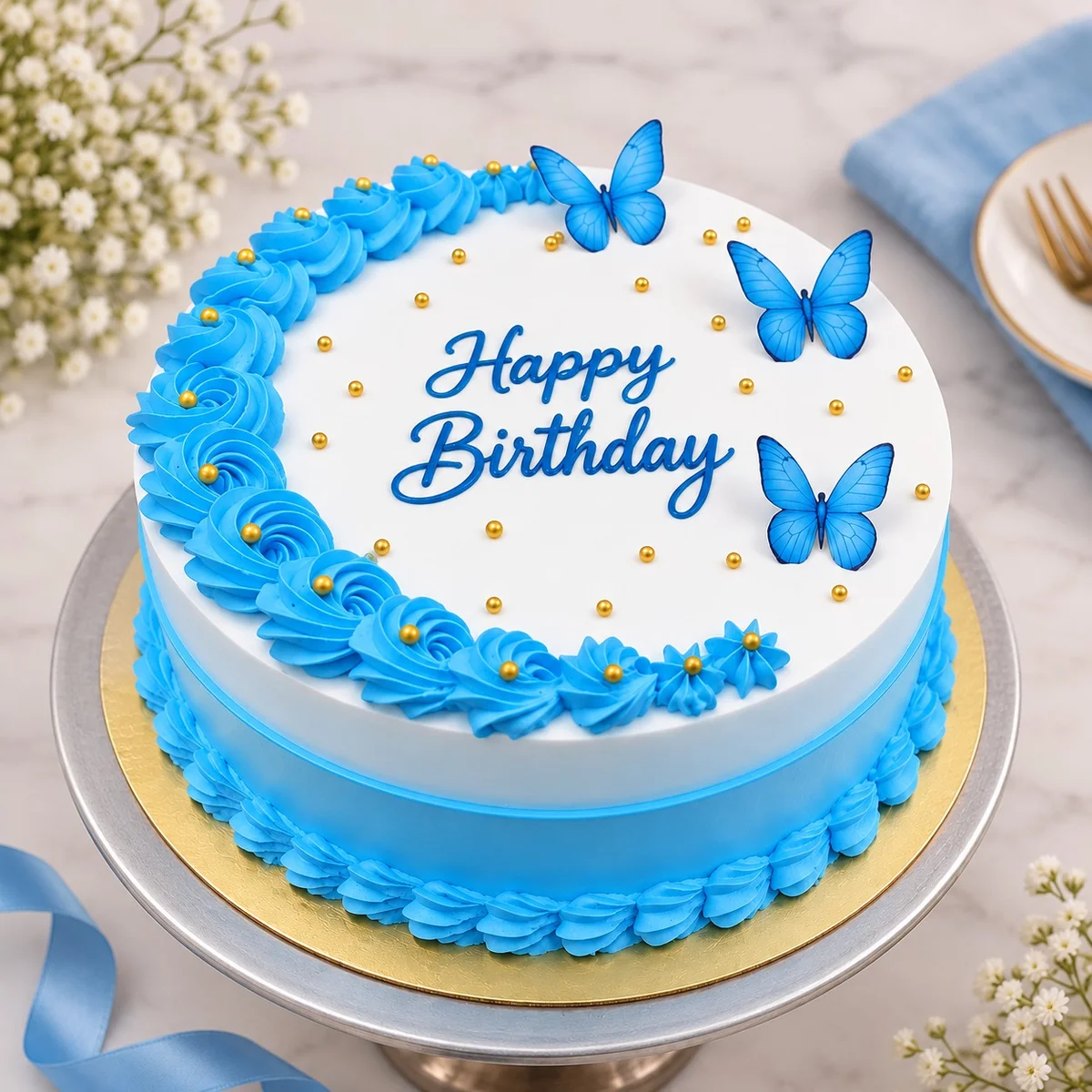 Blue Butterfly Birthday Cake 500 gm