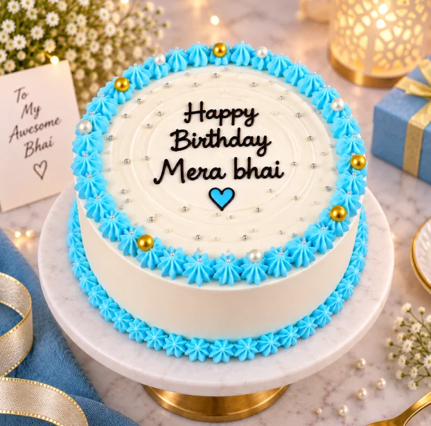 Happy Birthday Mera Bhai Blue & White Cake - 500 gms
