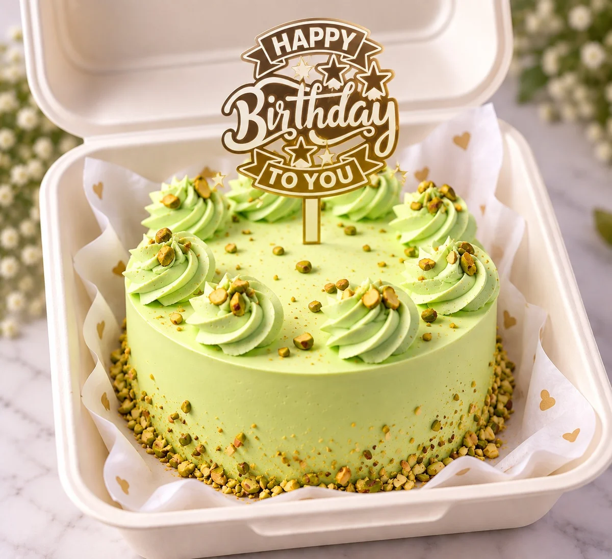 Pistachio Birthday Bento Cake – 250 g