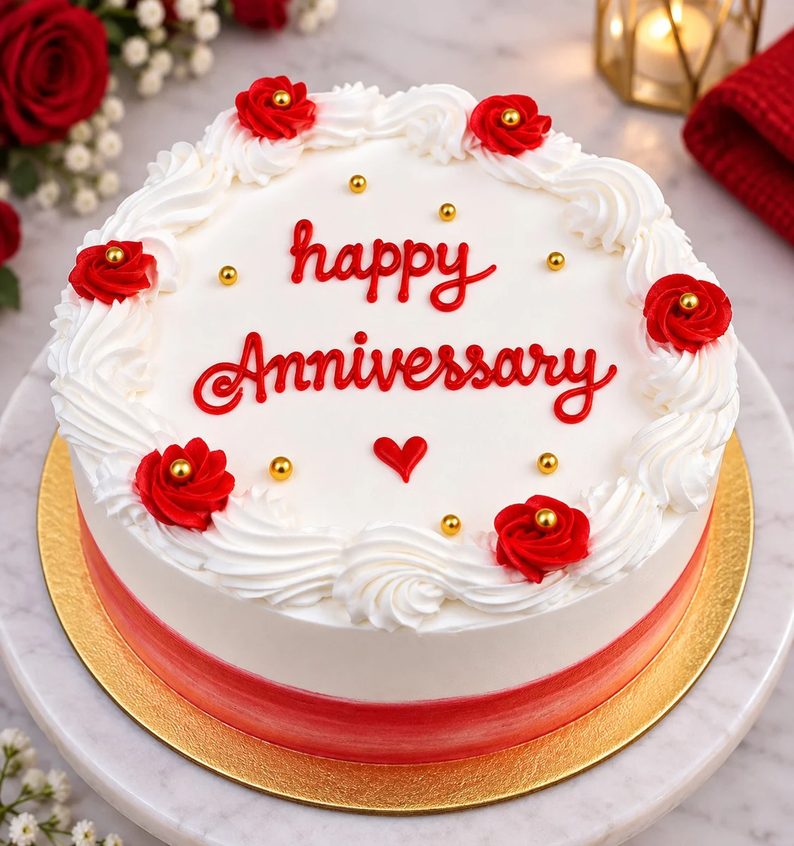 Red Rose Anniversary Cake – Romantic Celebration Cake 500 gm