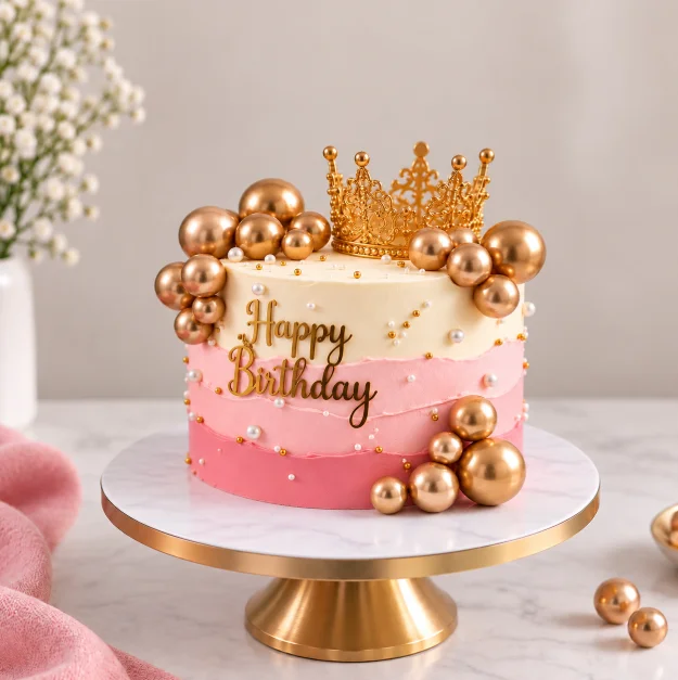 Royal Crown Birthday Cake – Pink & White Celebration Cake - 500gm