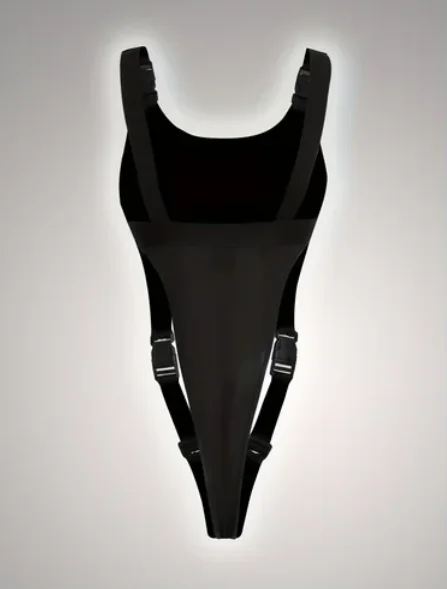 Womens Black Cut-Out Strappy Bodysuit with Adjustable Buckle Straps