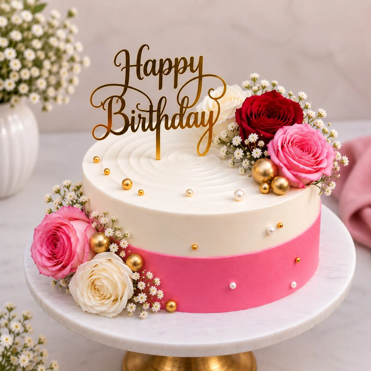 Elegant Rose Birthday Cake 500 gm