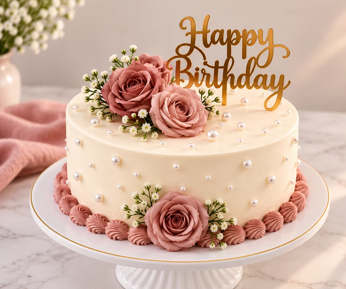Blush Rose Vanilla Birthday Cake – 500 g
