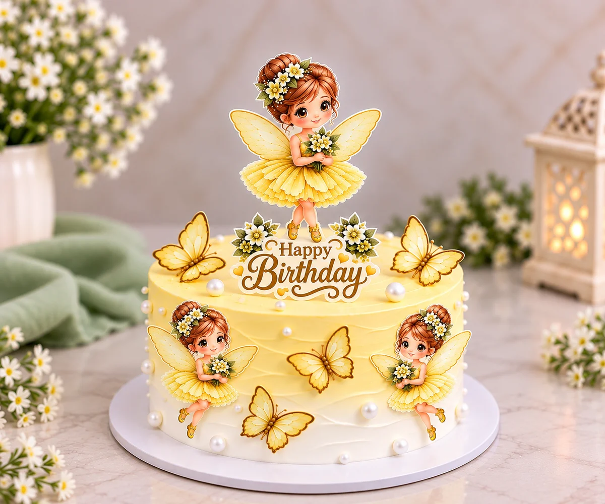 Magical Yellow Fairy Butterfly Birthday Cake 500 gm