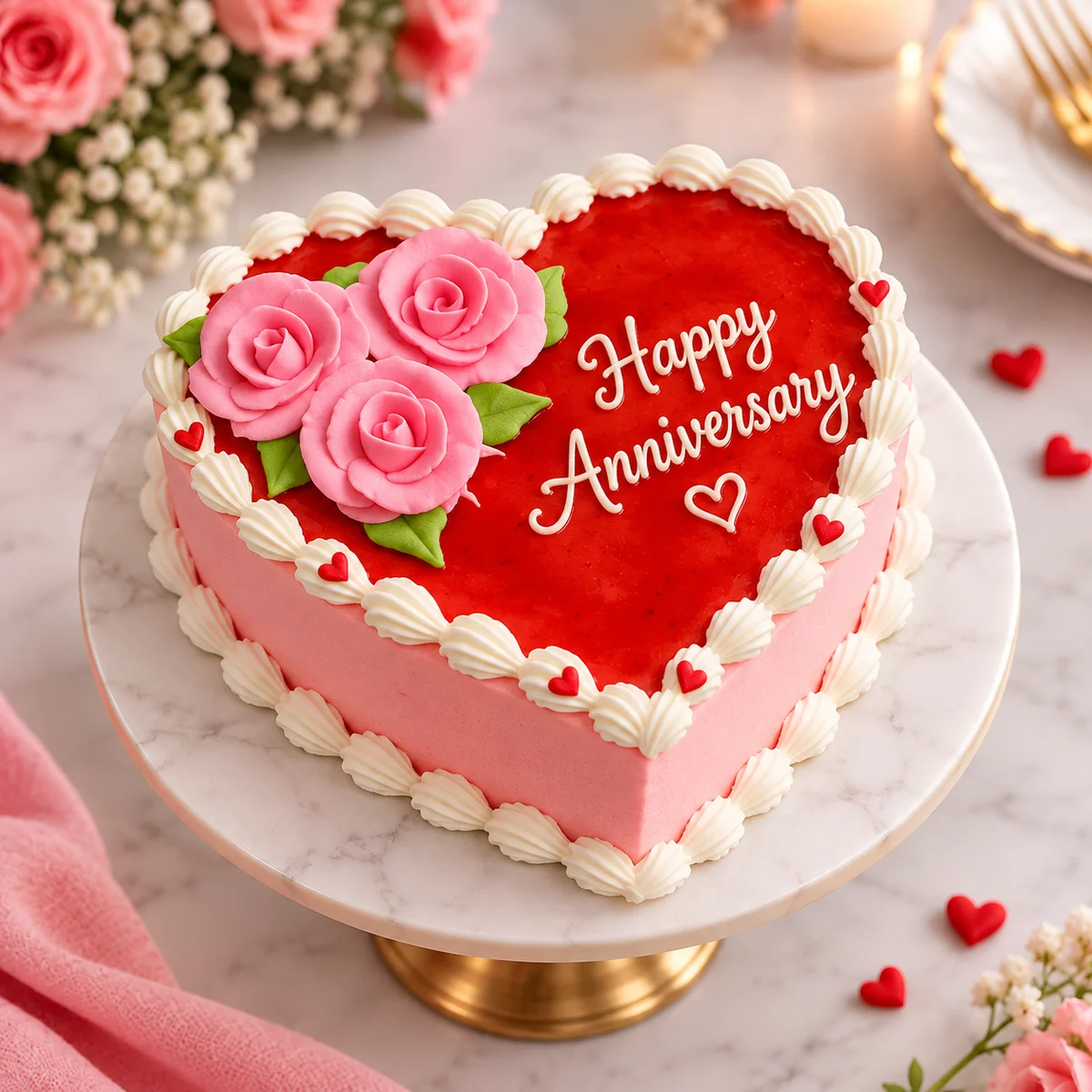 Rose Romance Anniversary Strawberry Heart Cake – 500 g