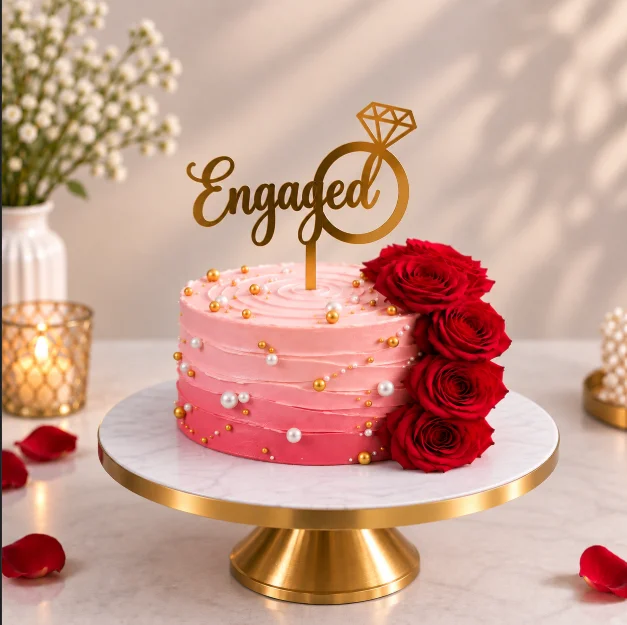 Elegant Pink Strawberry Engagement Rose Cake –Ring Ceremony Celebration Cake - 500gm