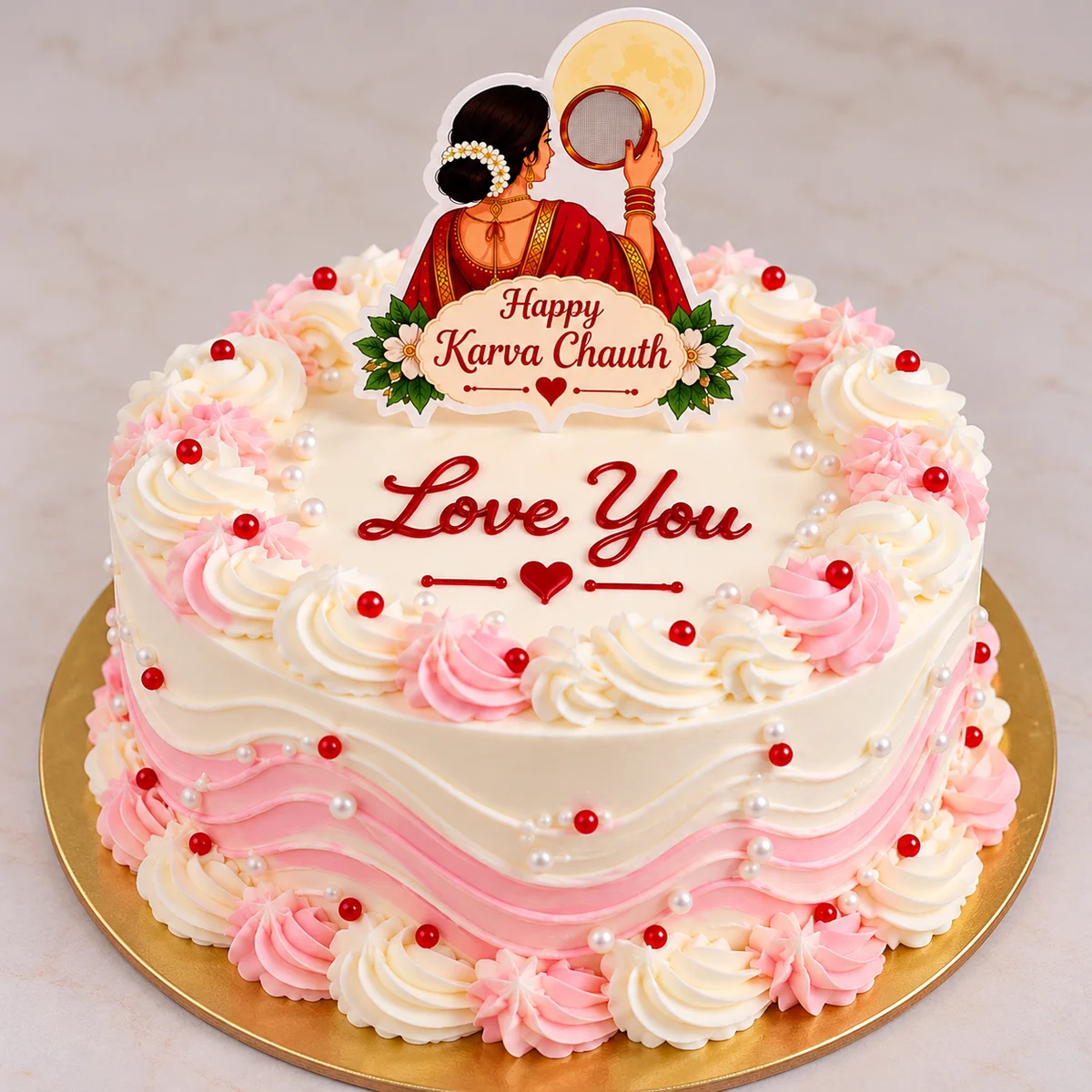 Blush Pink Karwa Chauth Celebration Cake – 500g