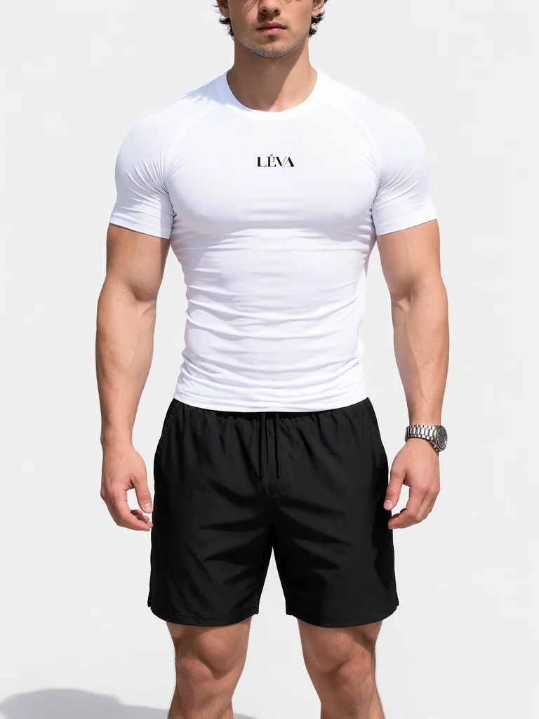 LÉVA Men’s White Slim Fit Crew Neck T-Shirt