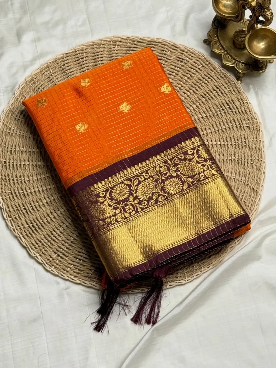 Rust orange saree traditional checked new launched