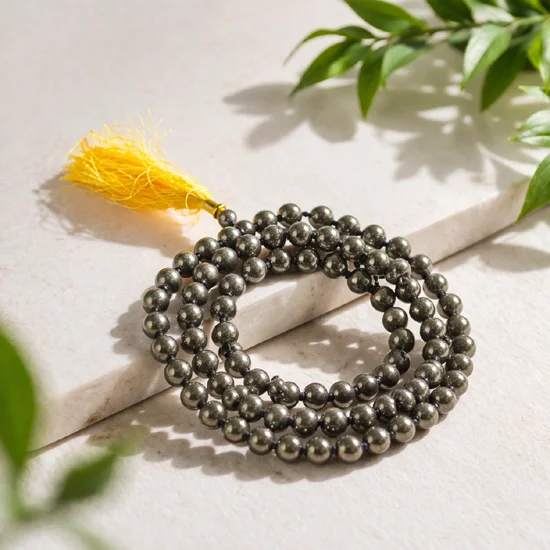 Natural Pyrite Stone Mala For Wearing and Japa